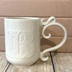 POTTERY BARN A-Z Mugs Monogram Mug Letter Initial B Cream Cup Scroll Handle EUC